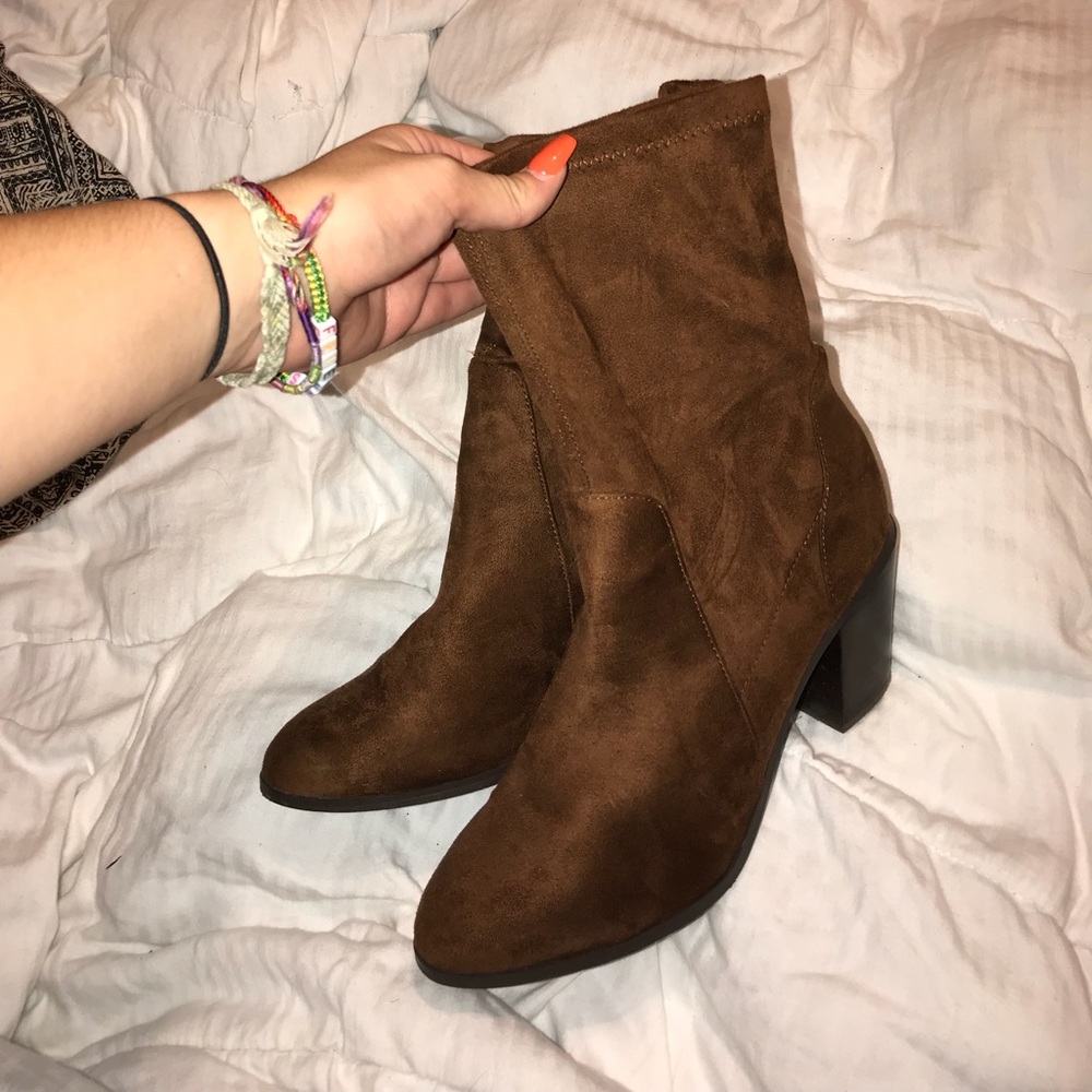 Brown suede booties